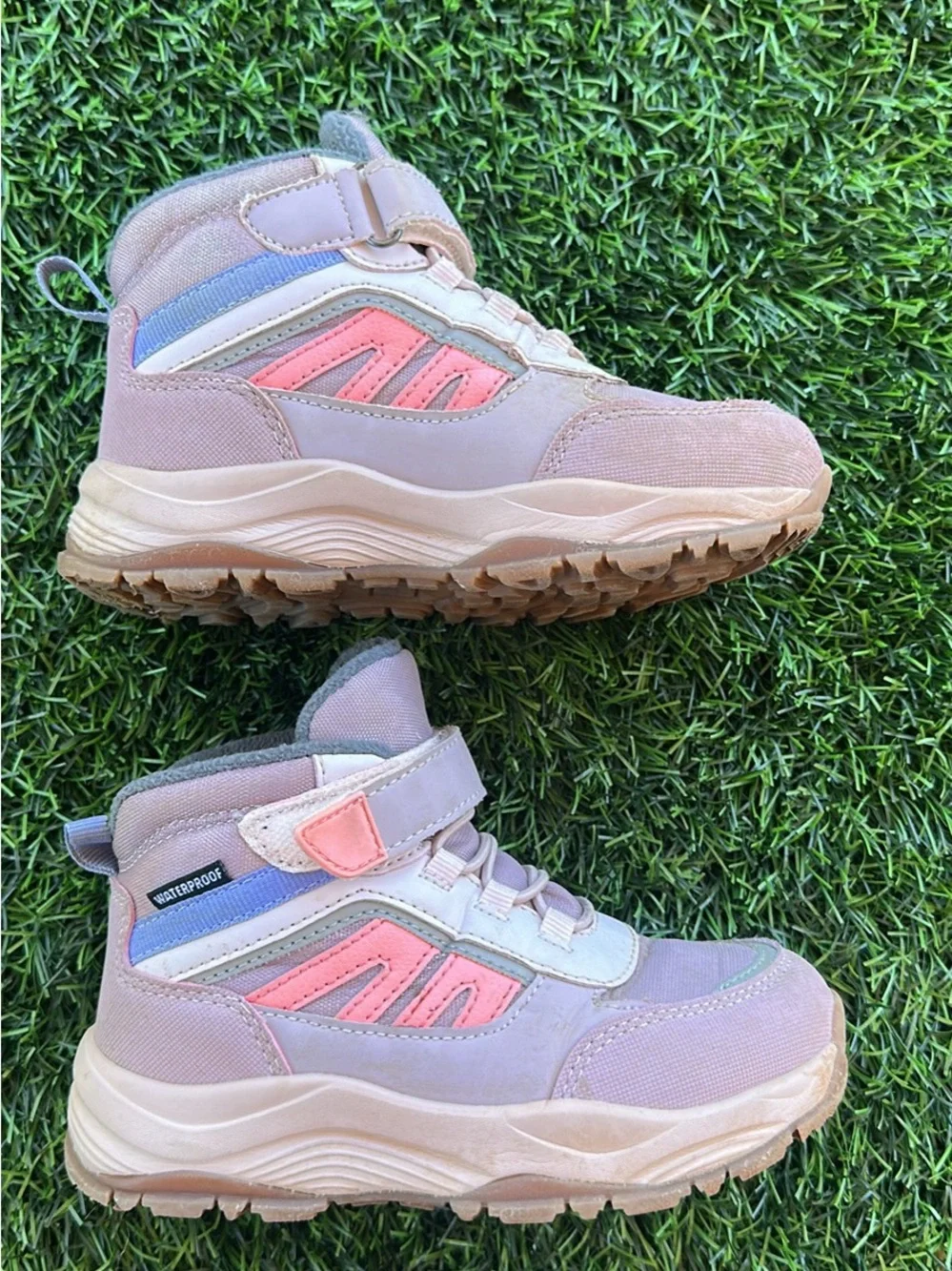 Kids Waterproof High-Top Hiking Boots in Pink and Purple